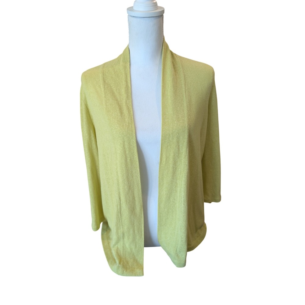 Talbots Petites Cardigan Sweater Lime Green Open Front 3/4 Sleeve Petite P